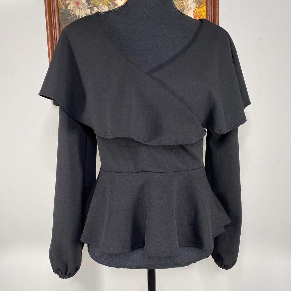 Top Chic Pleated Blouse Top Women's Large Scoop Neck Elastic Black Casual USA